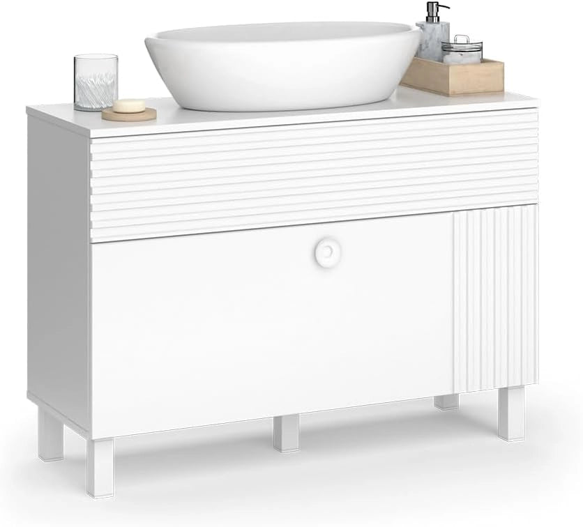 Mobile sottolavabo per bagno Sola, Bianco, 100.2 x 72.4 cm con 2 cassetti, adatto al montaggio a parete per spazio di archiviazione aggiuntivo