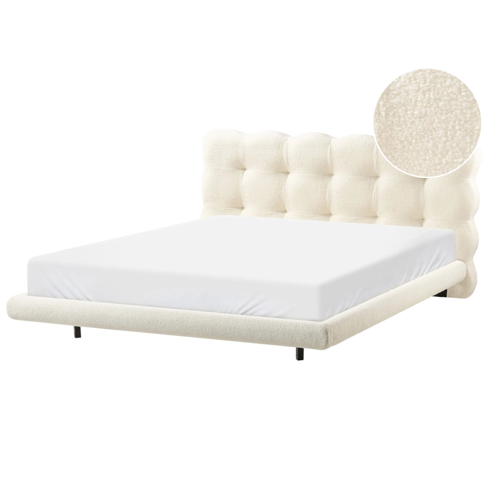 Letto matrimoniale in tessuto boucle con testata trapuntata Bianco sporco 160 x 200 cm design moderno