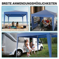 Gazebo 3 x 3 m in blu con protezione UV 50+, tendone da giardino con pareti laterali rimovibili, tenda da festa con finestre, ad esempio per terrazze e festival