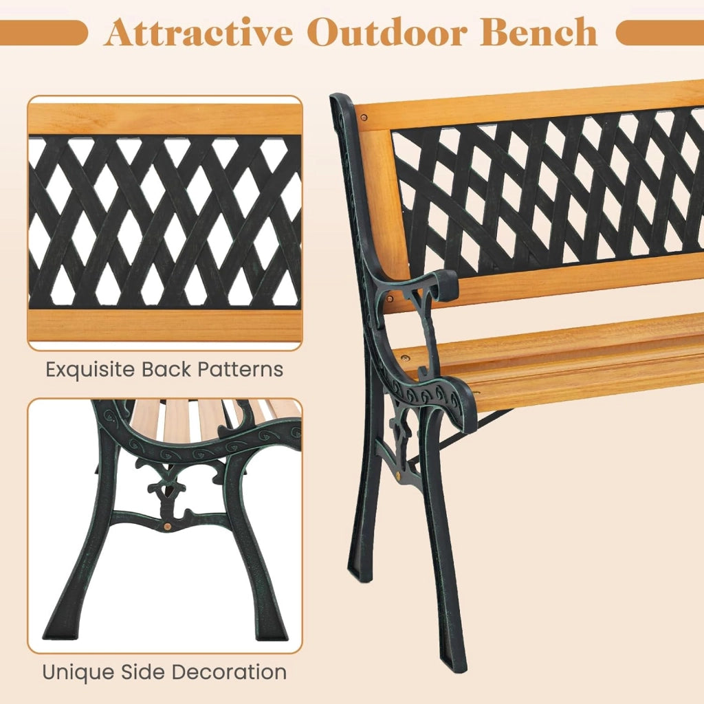 GIANTEX Panca da Giardino a 2 Posti in Legno, Panchina in Ghisa con Schienale e Braccioli, Stile Vintage, per Giardino, Balcone, Terrazza, 125x52x73 cm