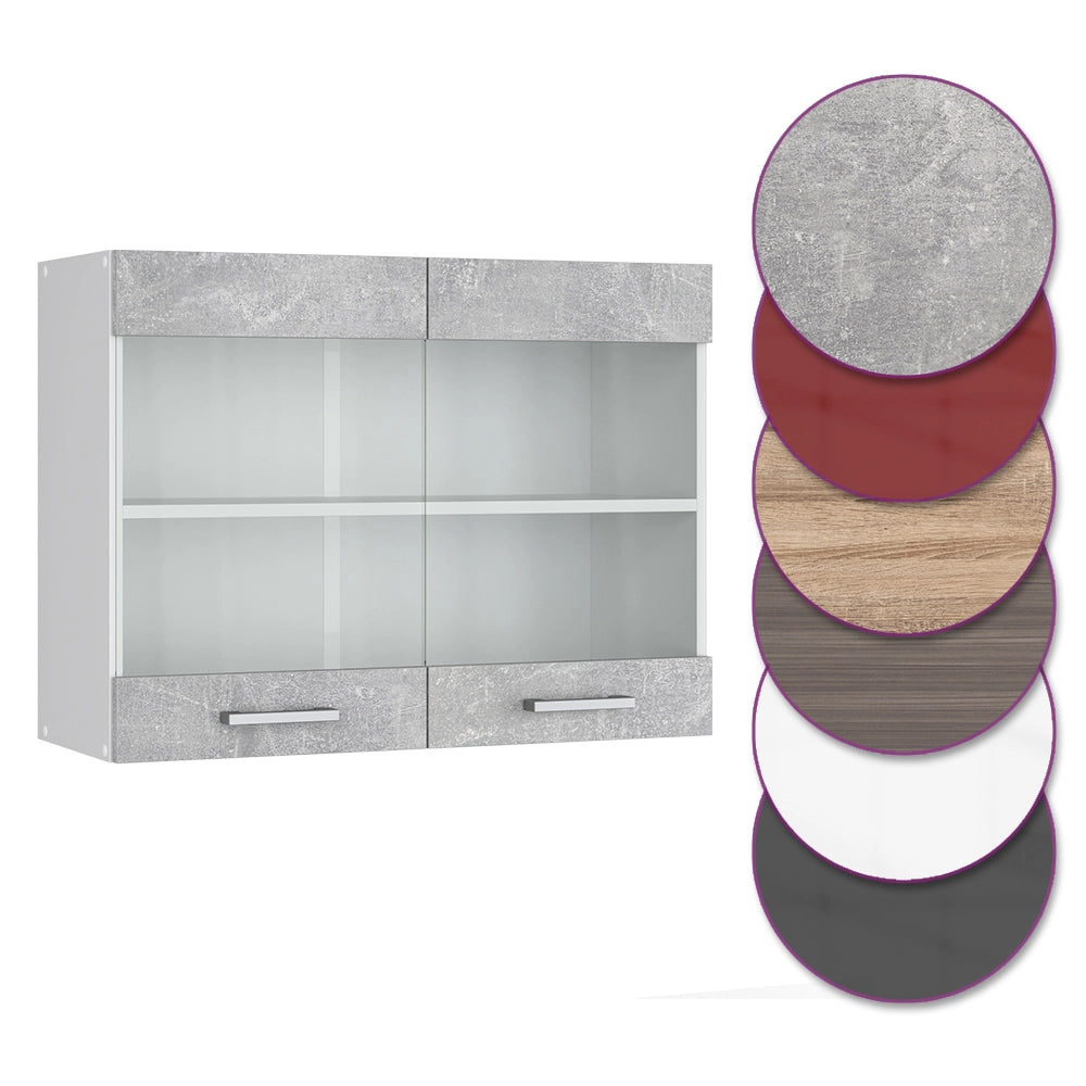 Mobile da cucina in vetro R-Line Calcestruzzo/Bianco 80 cm Vicco