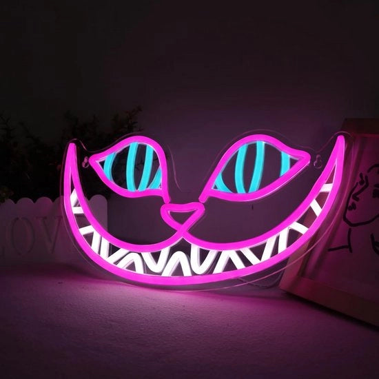 Segnale neon - decorazione con tubo neon - sorriso gatto luce LED, luce LED regolabile - camera da letto - partita esclusiva per uomini - decorazione di fondo per bar - regalo per compleanno