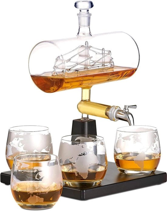 Set da Whisky con Fustino da 1000ml e Bottiglia da 300ml in Acciaio Inossidabile con Fusto da Vino e Bicchiere da Whisky