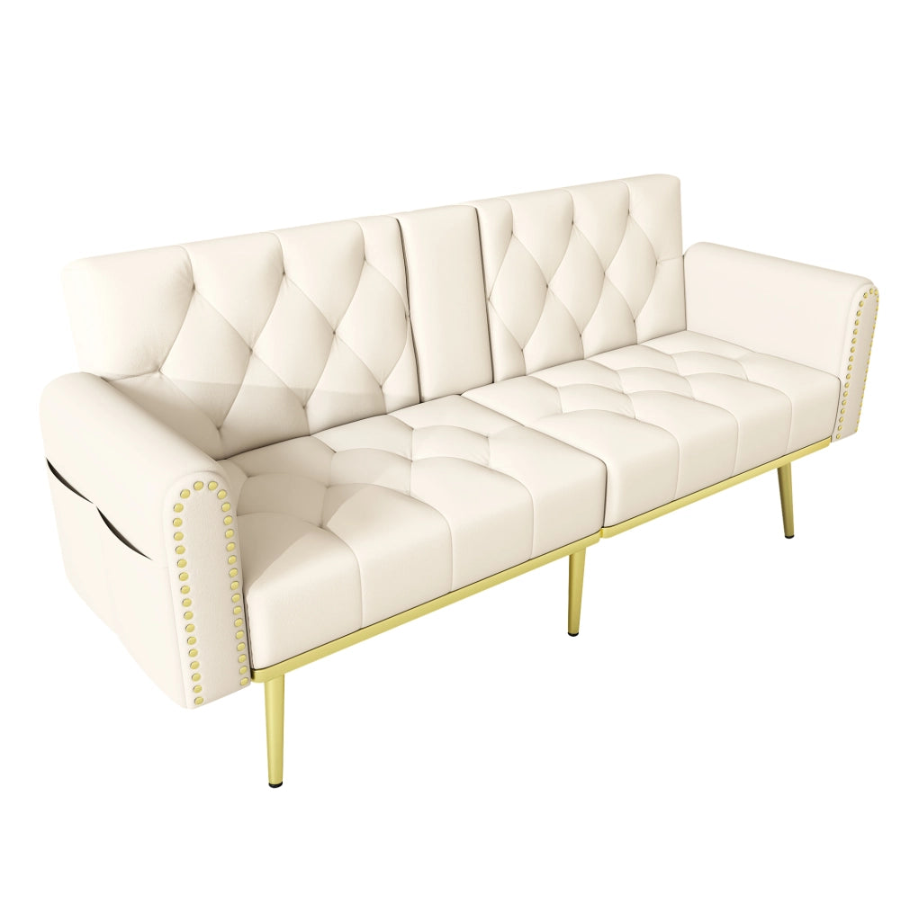 Divano letto 175x80x73.5 cm con schienale regolabile; portabicchieri; velluto beige