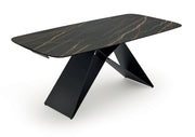 Tavolo Allungabile Thanos X - Piano in Ceramica Marmo Portoro Nero, Struttura Metallo Verniciato Nero, 200-280x100 cm, Design Moderno