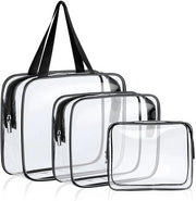 Set di contenitori trasparenti per bagno, 3-pack di borse trasparenti per cosmetici, contenitori per bagno in PVC idrorepellente, borse per cosmetici TSA autorizzate, per famiglie, uomini e donne