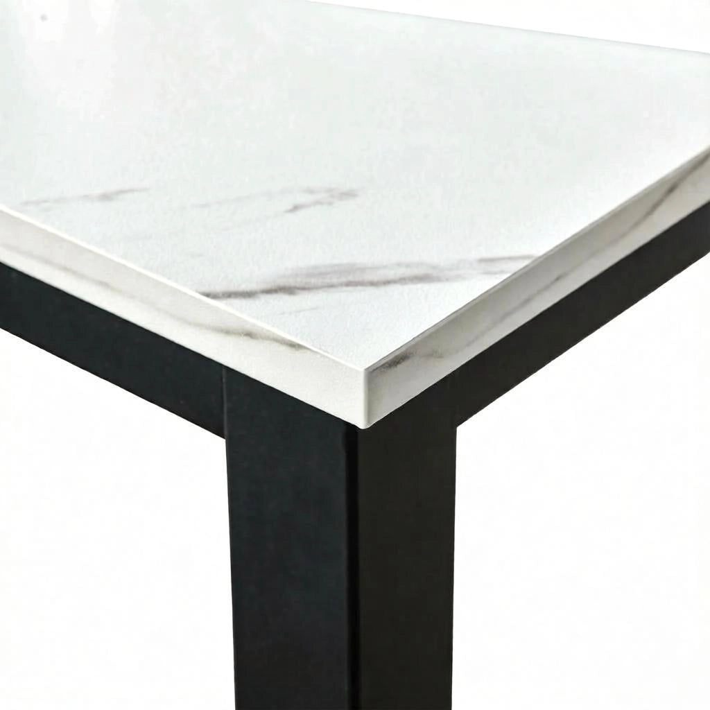 Tavolo bar con base in acciaio e piano effetto marmo, con poggiapiedi, per cucina e soggiorno, 120 × 40 × 100 cm