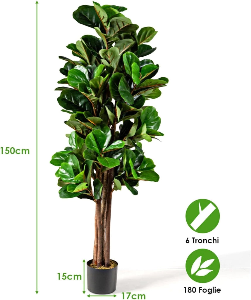 COSTWAY Pianta Finta da Interno da 150 cm, Albero Fico Ficus Artificiale Plastica in Vaso, Pianta Artificiale per Salotto, Camera da Letto e Balcone