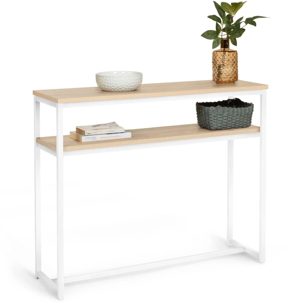 IDMarket - Consolle doppia DETROIT design industriale legno e metallo bianco