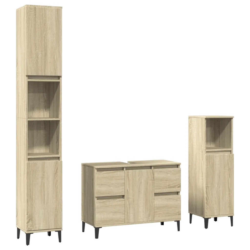 Set Mobili da Bagno | Armadio da bagno 3 pz Rovere Sonoma in Legno Multistrato