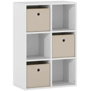 Libreria a Cubi con 6 Compartimenti e 3 Cassetti di Stoffa 53,7x30x79,8 cm Bianco e Beige