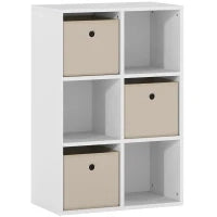 Libreria a Cubi con 6 Compartimenti e 3 Cassetti di Stoffa 53,7x30x79,8 cm Bianco e Beige