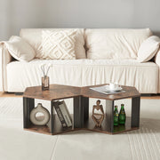 Set di 2 Tavolini Molde Design Esagonale - Effetto Noce / Nero [en.casa]