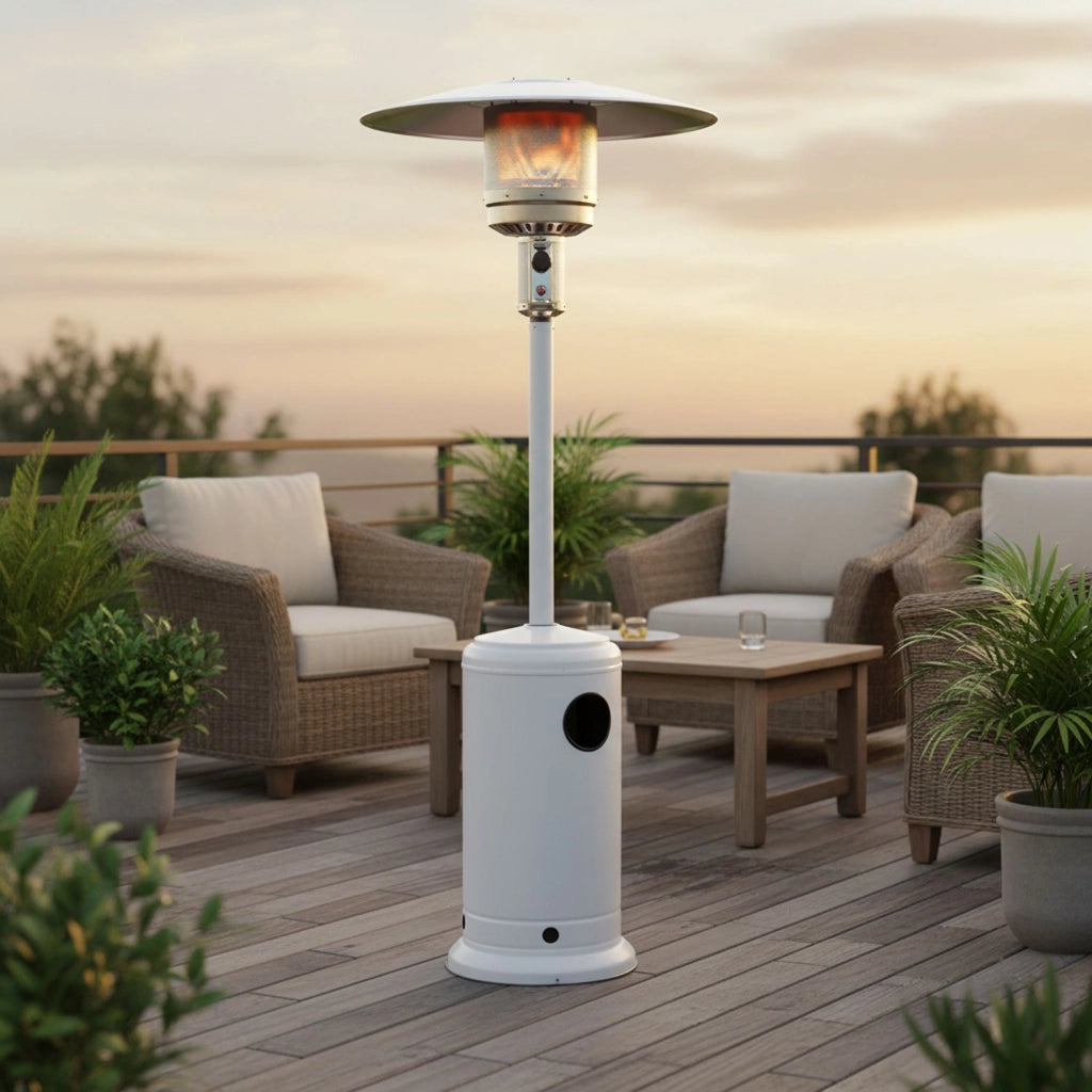Marvin Stufa a gas Sunshine bombola gpl Fungo da Esterno portatile con ruote acciaio 20mq giardino patio riscalda Bianco