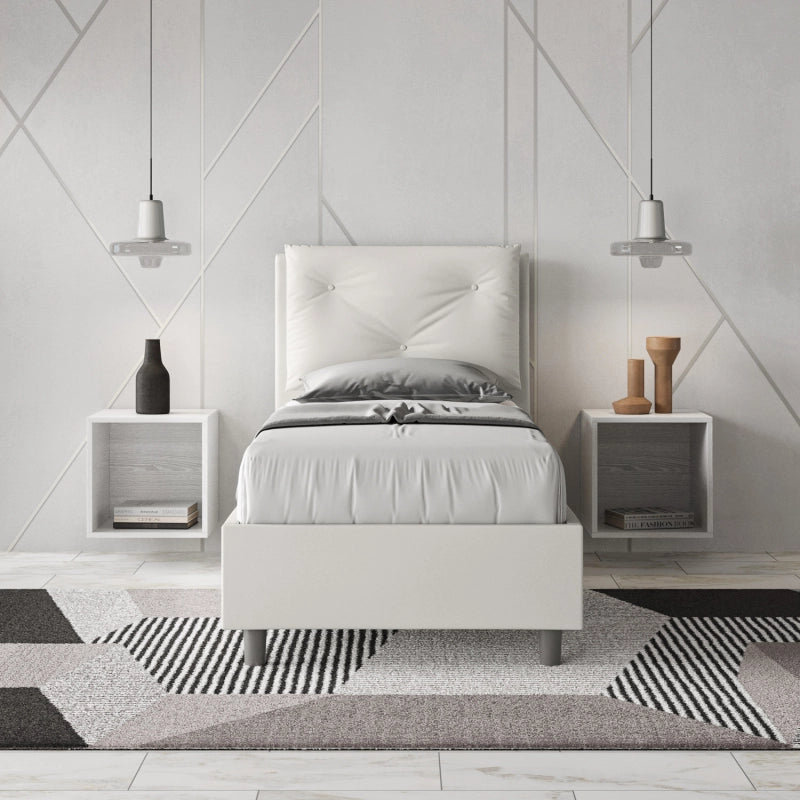Letto imbottito Singolo 80x210 cm Appia - Bianco,Similpelle,Con rete