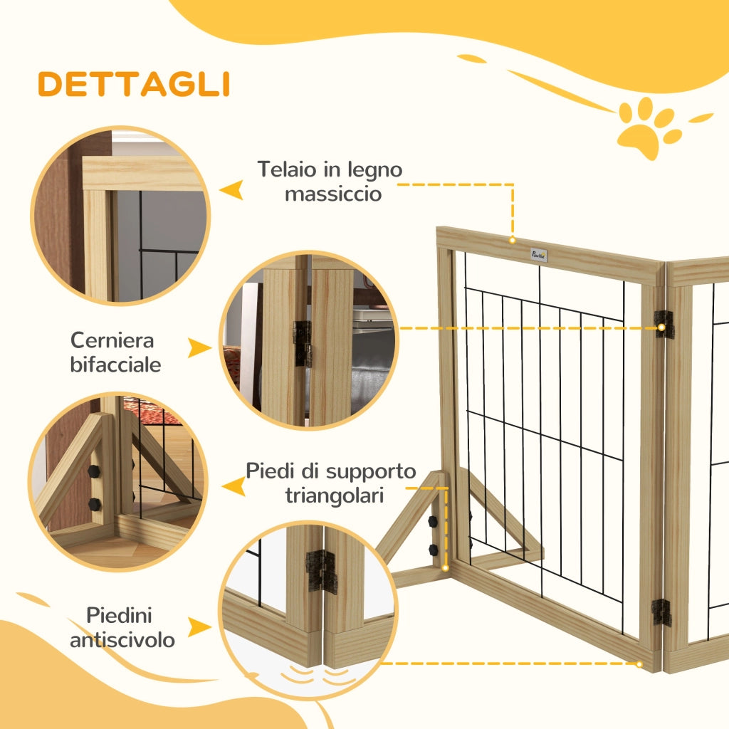Cancello per Cani Pieghevole ¨C zephmum ¨C Legno Naturale 210x70 cm