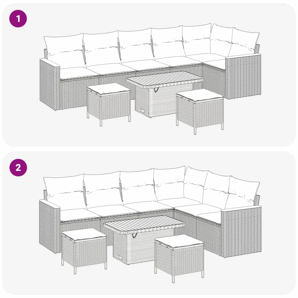 Set Divano da Giardino 9 pcs Grigio polyrattan