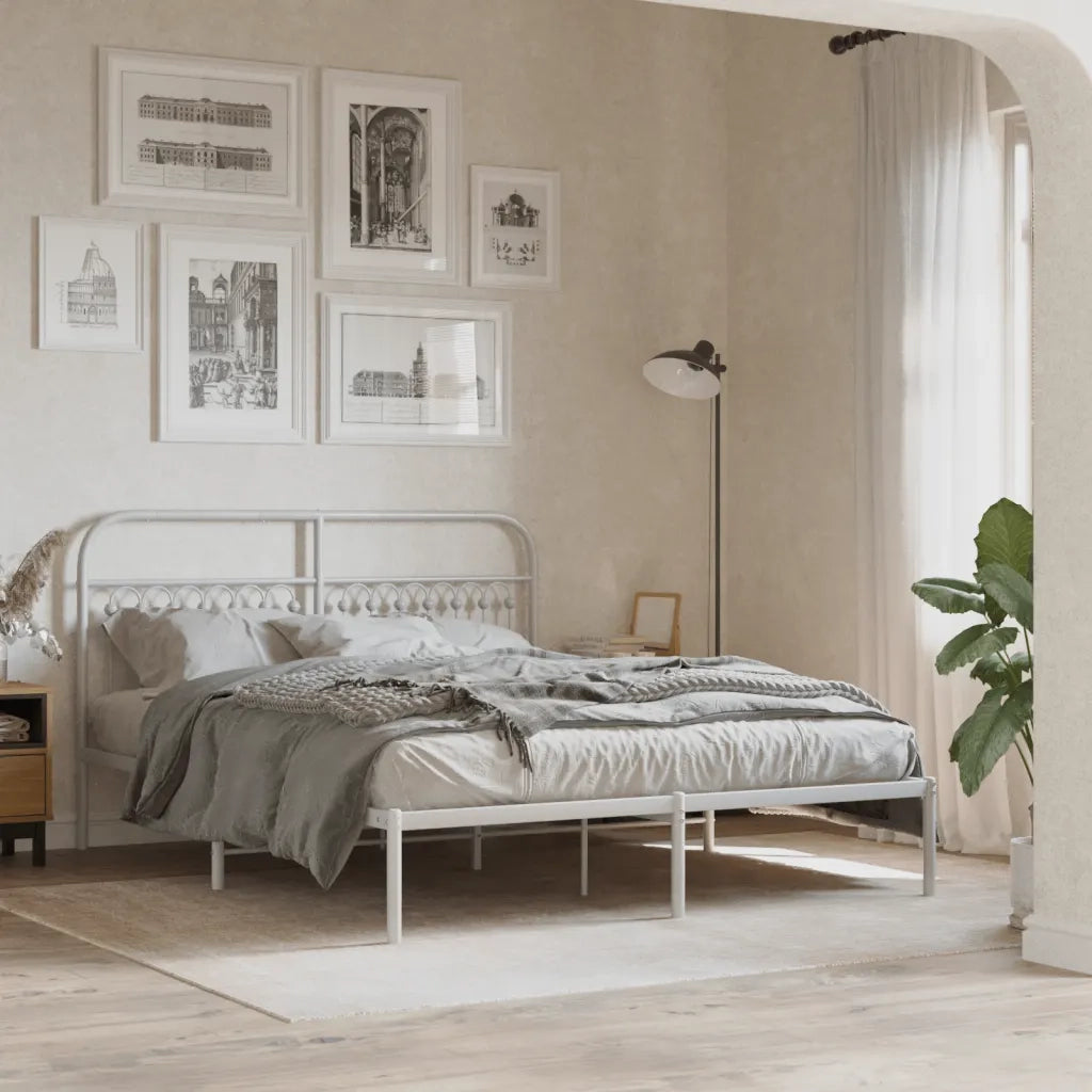 Giroletto con Testiera Metallo Bianco 150x200 cm 376651