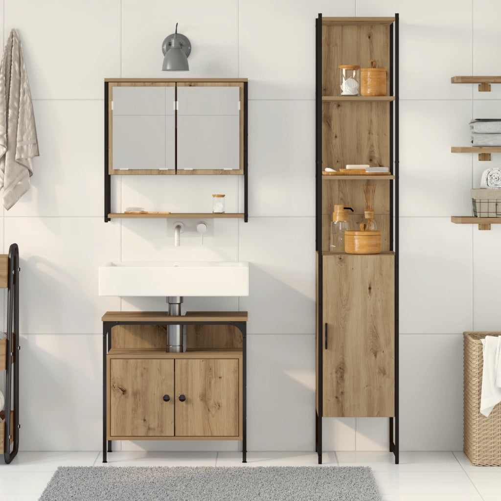 Set di mobili da bagno 3 pezzi in legno ingegnerizzato rovere Artisan