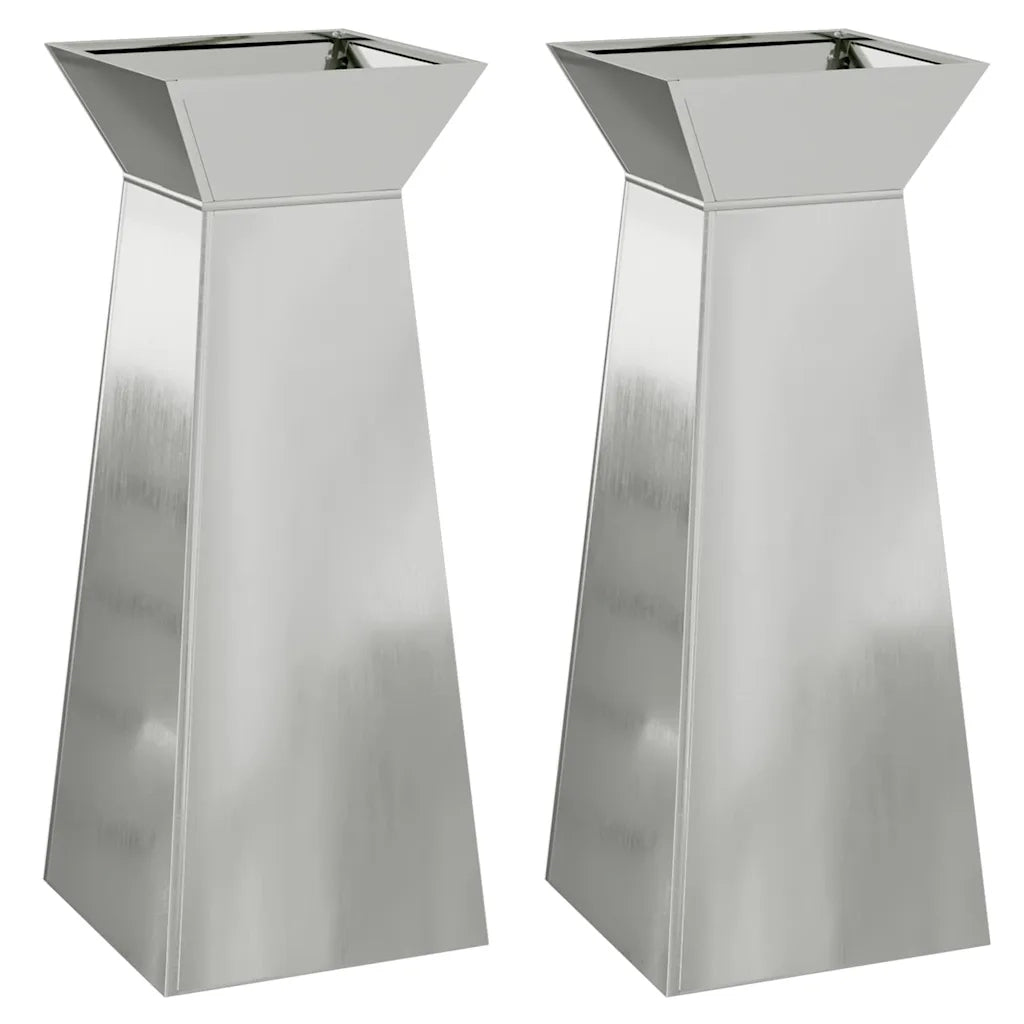 2 pz Fioriere | Cassetta per fiori | Vaso a Pilastro Argento 40 x 40 x 100 cm