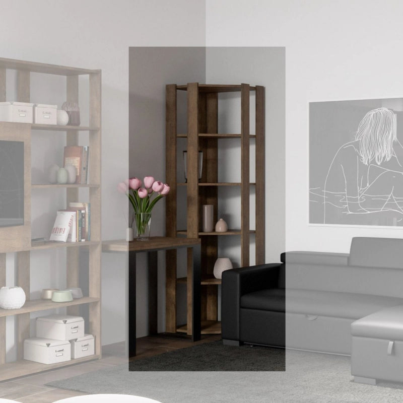 Composizione Libreria Kato Angolo 6 Ripiani 2 fianchi + 2 fasce retro - Noce,B