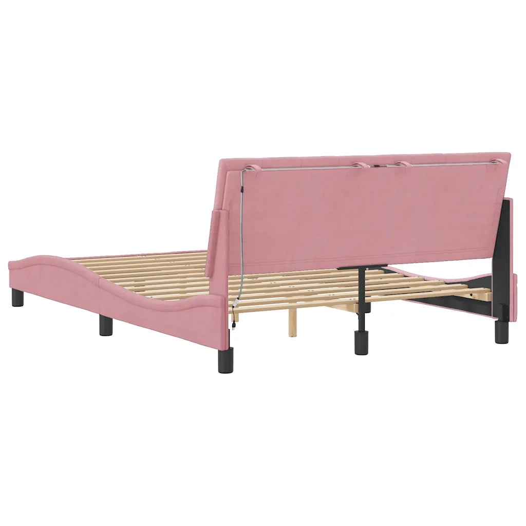 Giroletto con LED senza Materasso-Struttura Letto Hanko Rosa 140x190 cm in Velluto