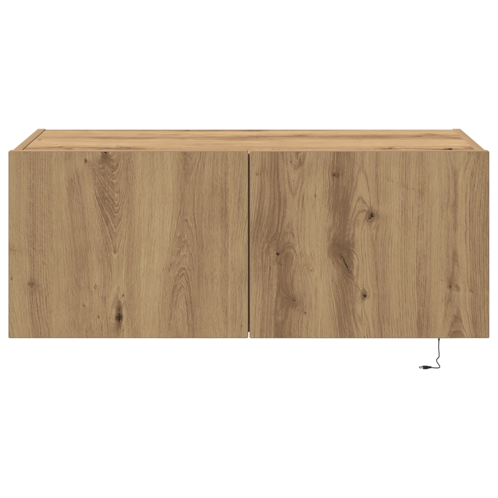 Cabinet da muro per TV  con luci LED Rovere artigianale 80x35x31 cm
