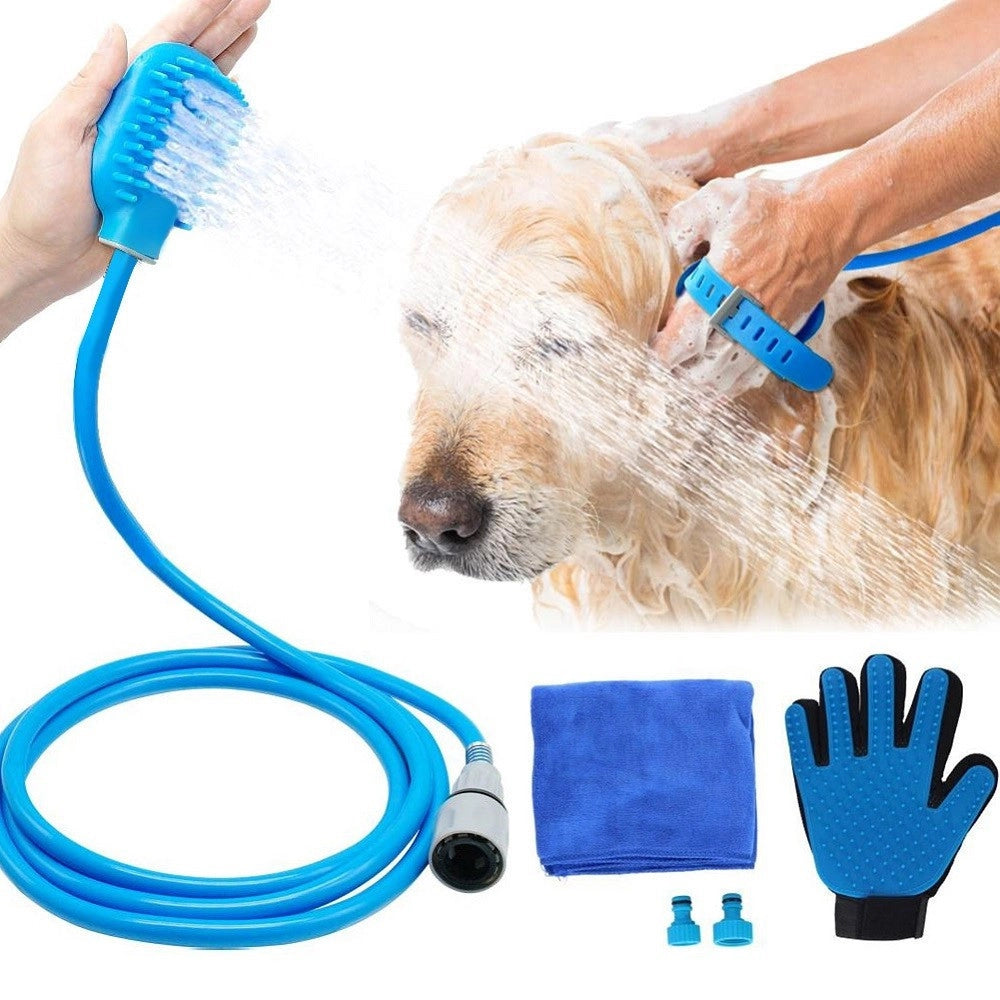 Trade Shop - Kit Toelettatura Pulizia Lavaggio Cani E Gatti Doccia Guanto Peli E Asciugamano -