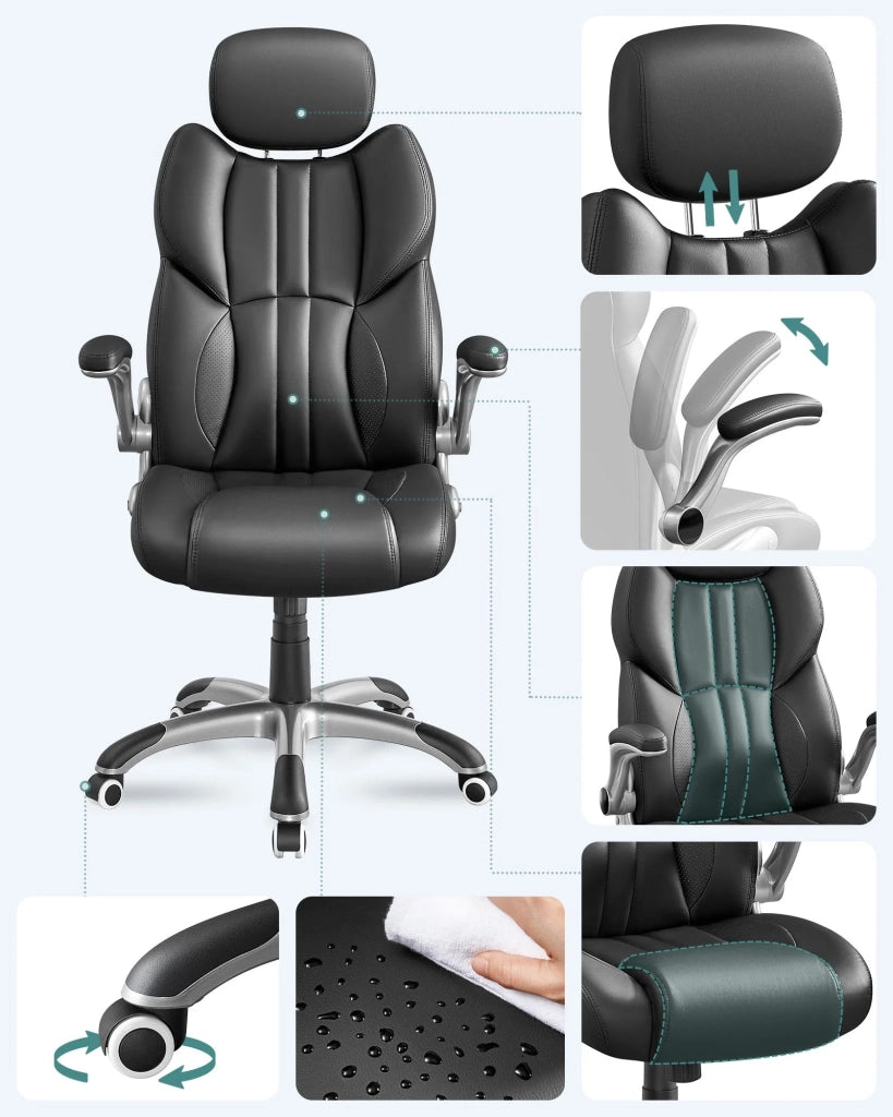 Sedia da ufficio girevole sedia ergonomica con braccioli pieghevoli base a stella in nylon carico massimo 150 kg nero 12_0007403