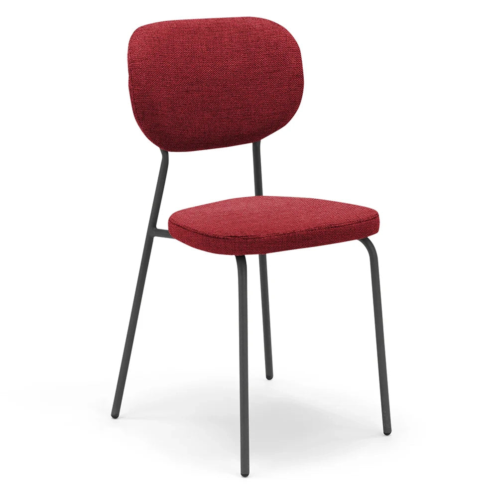 Set 2 sedie da pranzo imbottite VANESSA, 100 % MADE IN ITALY, design moderno, gambe coniche robuste in metallo, schienale e seduta rivestiti con tessuto idrorepellente strutturato colore Rosso