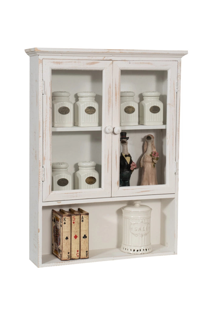 Biscottini VETRINETTA BACHECA IN LEGNO FINITURA BIANCA ANTICATA L48XPR12XH63 CM STILE SHABBY