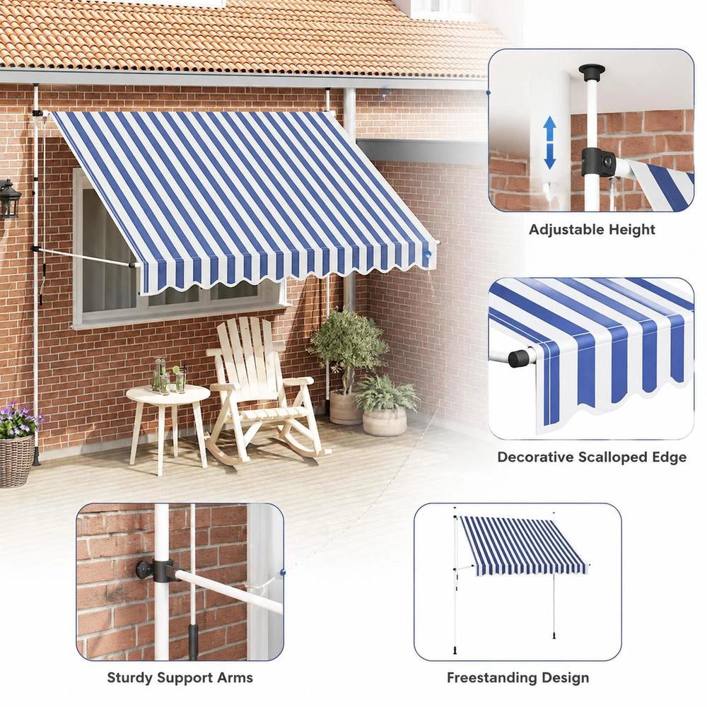 Retractable Awning, Manually Operated, 300 Cm, Blue/white Striped