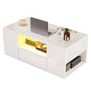 TAVOLINO DA SALOTTO 100 x 50 x 40 cm Bianco lucido con LED