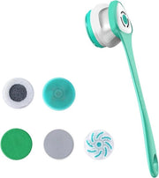 Scrubber con manubrio lungo - peeling e pulizia della pelle - spazzola a setole verde - 4 teste di spazzola