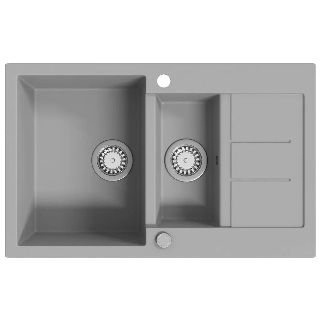 Lavello da Cucina in Granito Vasca Doppia-Lavandino-Lavabo Grigio