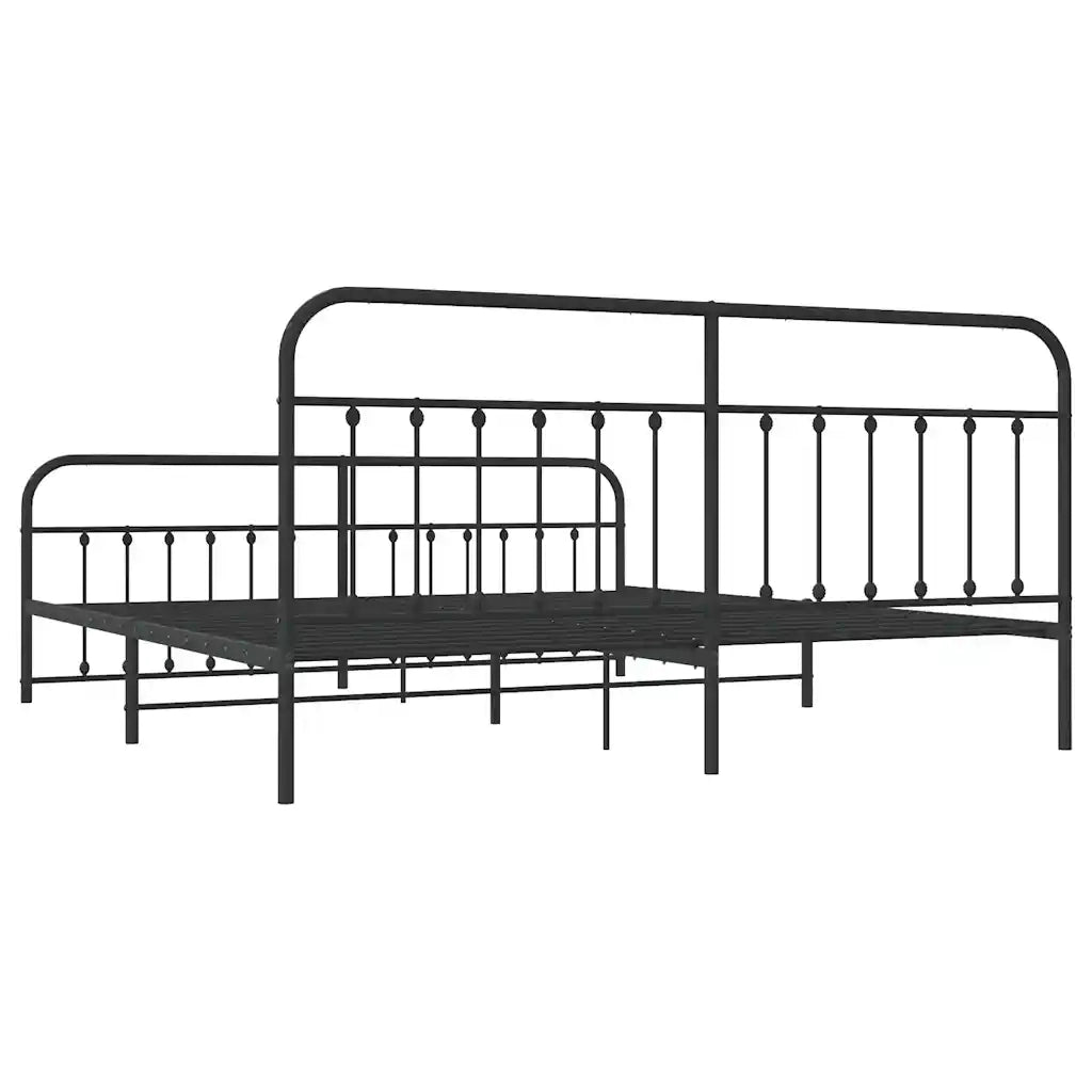Letto matrimoniale | Letto per adulti | Giroletto con Testiera e Pediera Metallo Nero 200x200 cm
