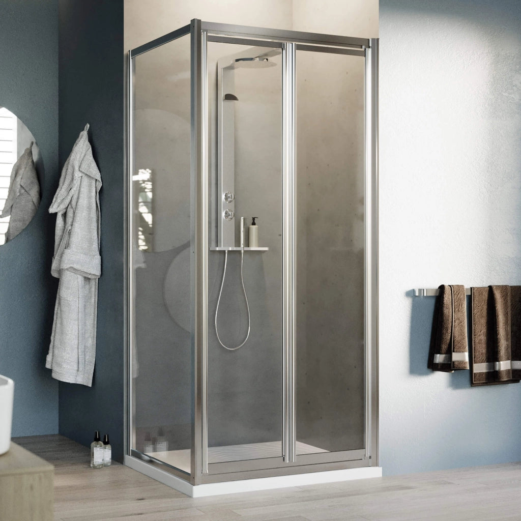 Box Doccia Angolare 80x80 cm 2 Ante Battenti in Cristallo Trasparente 4mm H198 Fosterberg Maribo Duo
