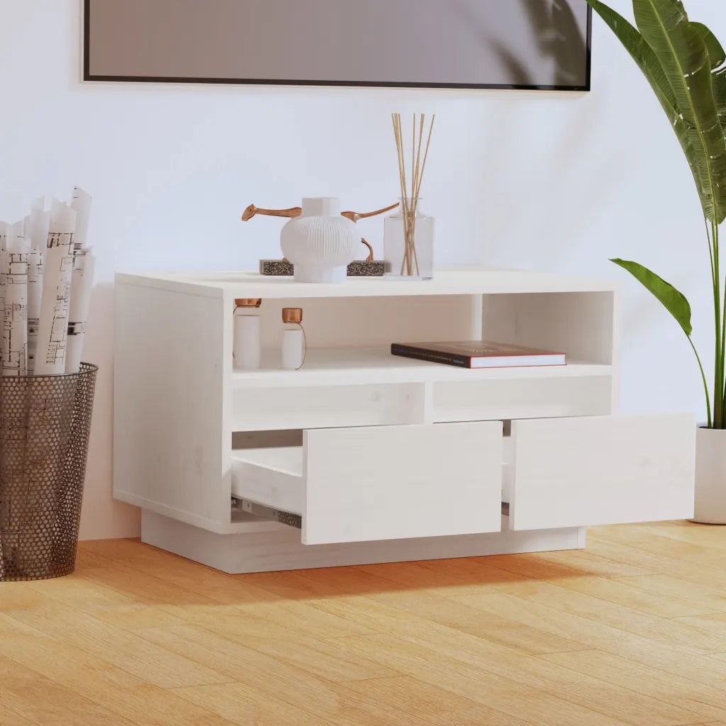Mobile Porta TV Bianco 60x35x37 cm in Legno Massello di Pino 813426