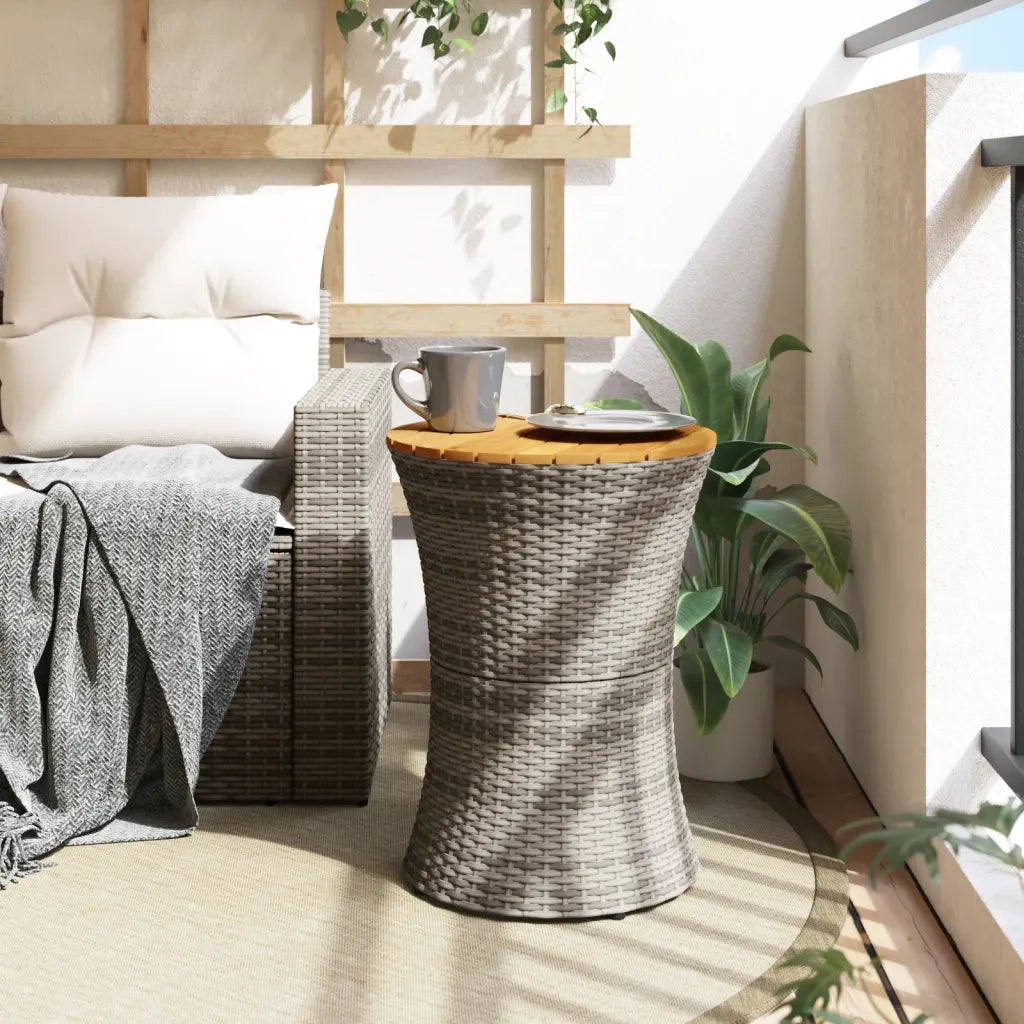 Tavolino-Tavolino da soggiorno-Tavolo Giardino Forma Tamburo Grigio Polyrattan Massello
