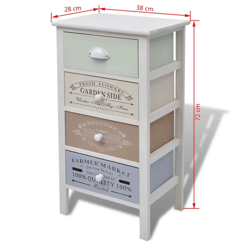 Mobile contenitore in stile francese 38 x 28 x 72 cm con 4 cassetti in legno sbiancato 02_0046274