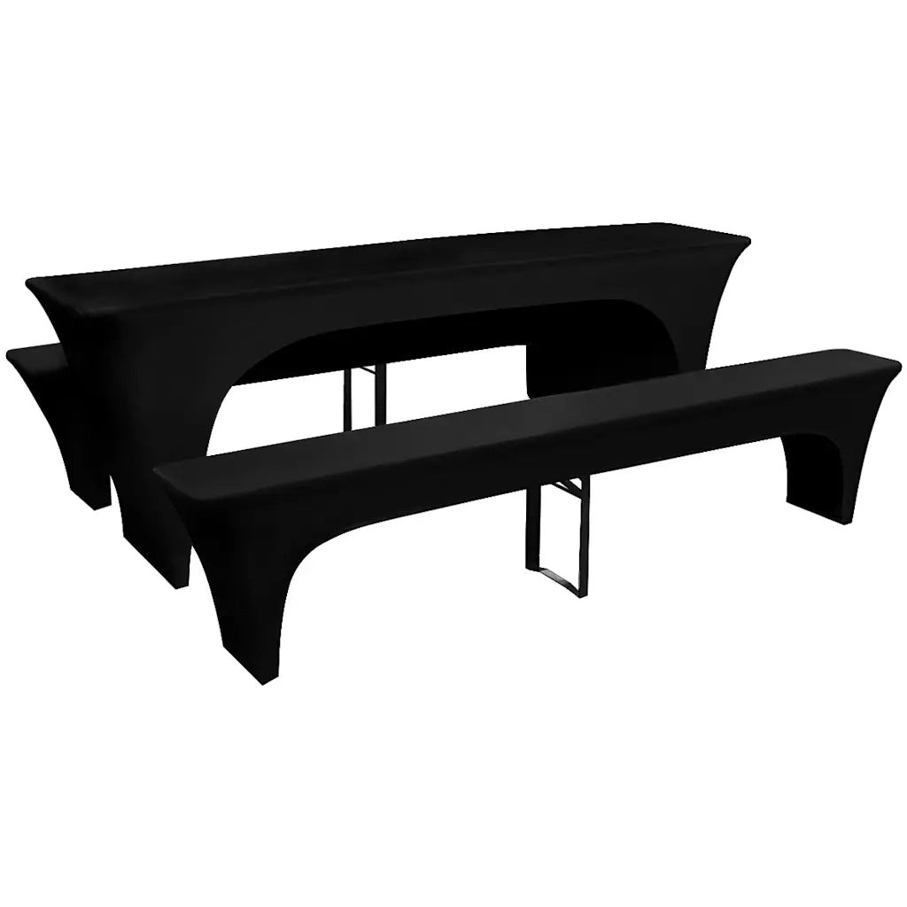3 Fodere Elasticizzate Tavolo da Birra e panchine Nere 220x50x80 cm CFW6766761