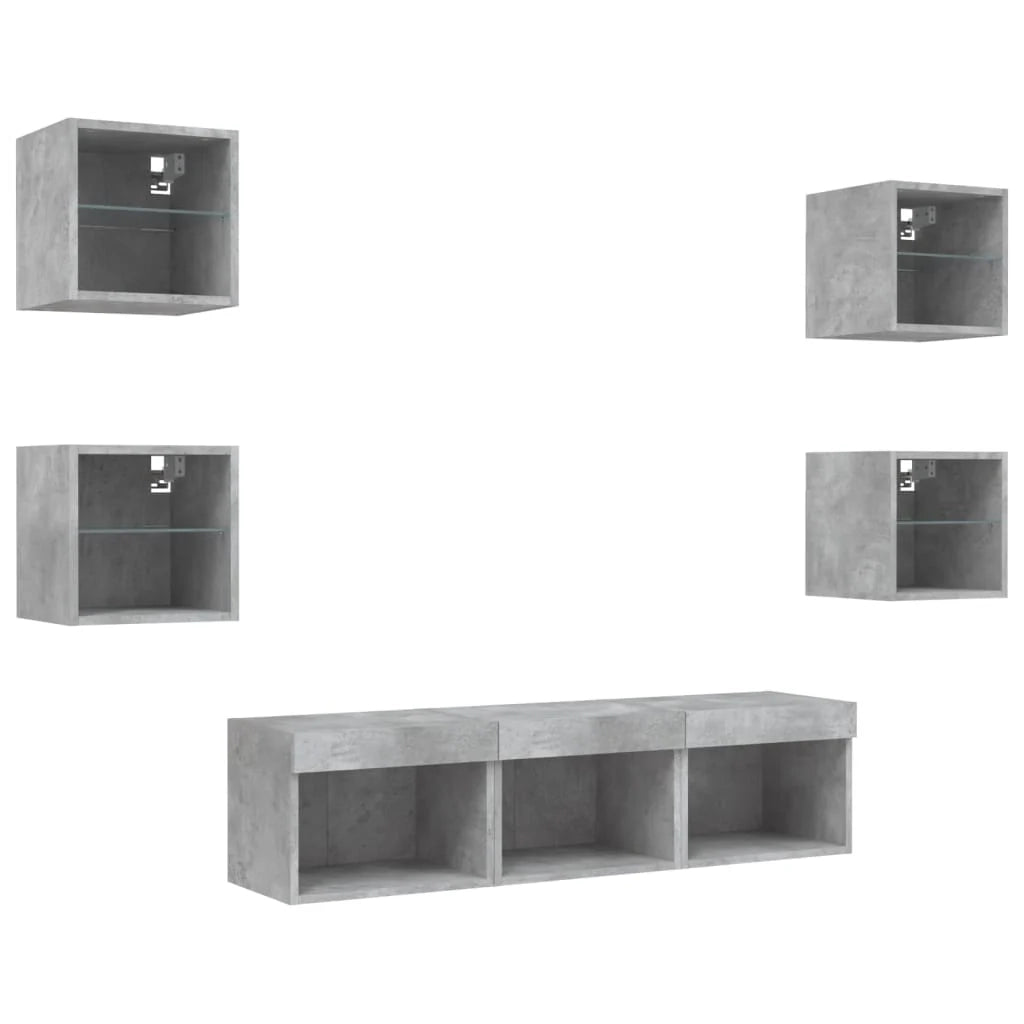 Mobile TV multimediale scaffale TV credenza mobile TV sala da pranzo soggiorno camera da letto con illuminazione a LED 7 pezzi legno ingegnerizzato grigio 02_0029466
