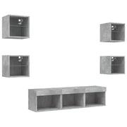 Mobile TV multimediale scaffale TV credenza mobile TV sala da pranzo soggiorno camera da letto con illuminazione a LED 7 pezzi legno ingegnerizzato grigio 02_0029466