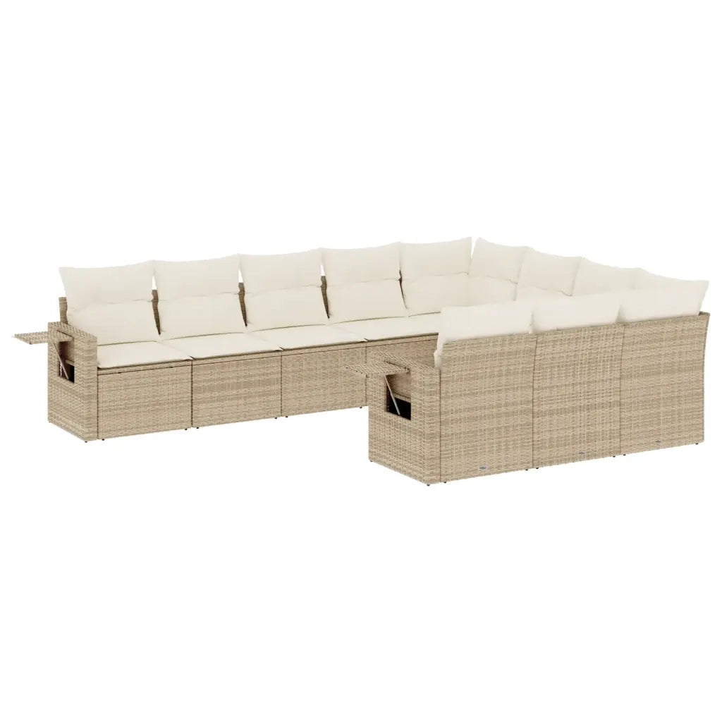 Set Divano da Giardino 10 pz con Cuscini Beige in Polyrattan