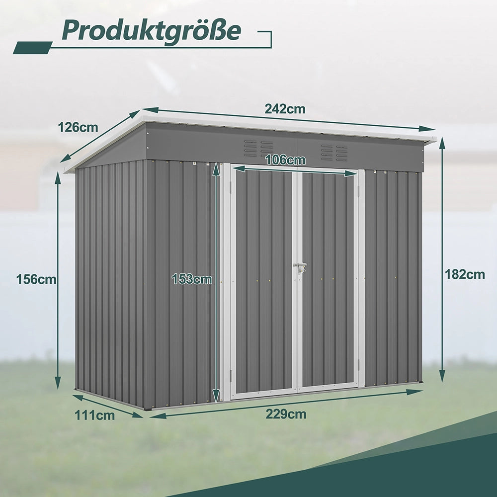 Capanno da giardino in metallo - Xylo - 8x4 FT - Grigio - Resistente alle intemperie senza pavimento