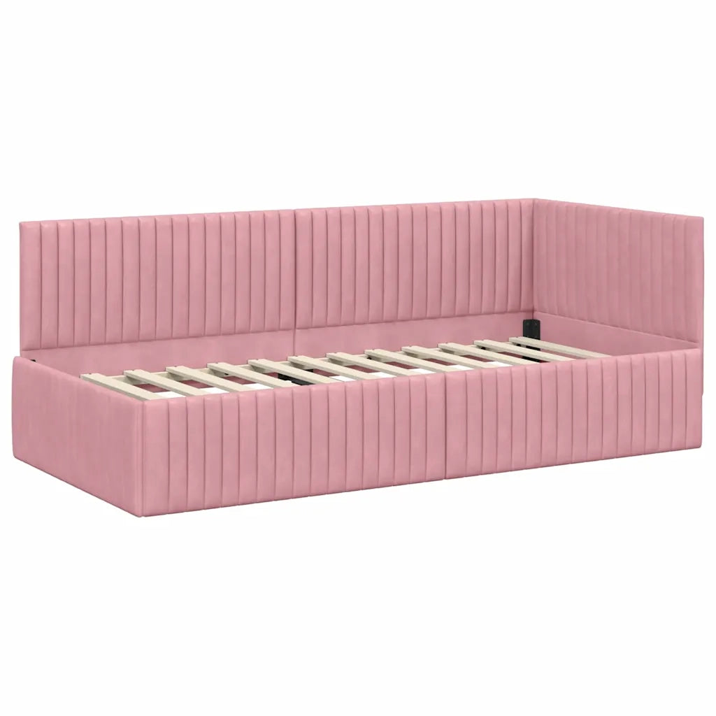 Cornice del letto ad angolo Rosa 90 cm x 200 cm Velluto 42016269