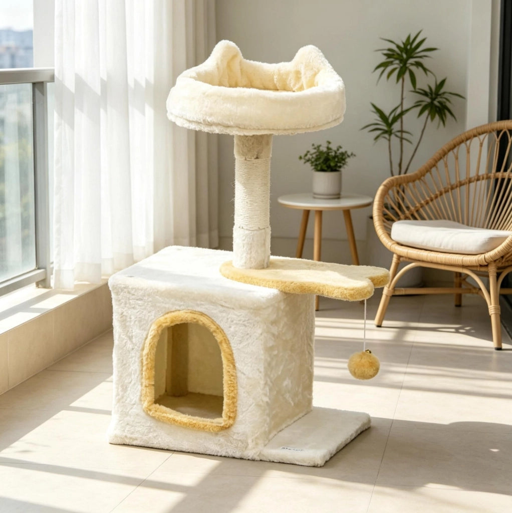 ALBERO PER GATTI 40x30x72 cm con Cuccia, Piattaforma a Pesce e Palo in Sisal