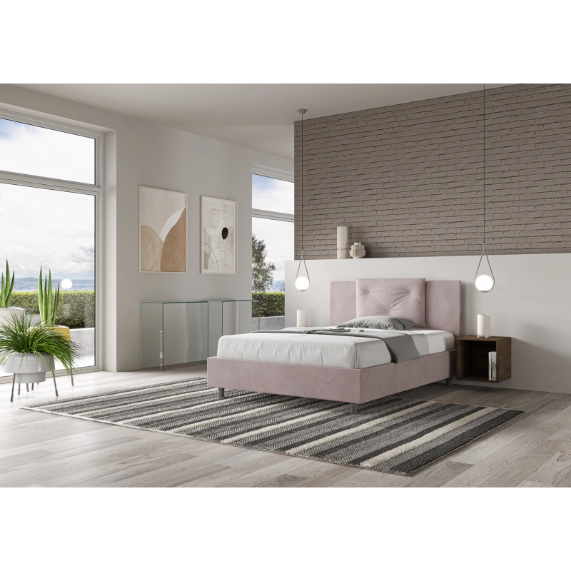 Letto imbottito Matrimoniale francese 140x210 cm Appia - Con rete,Glicine,Microfibra