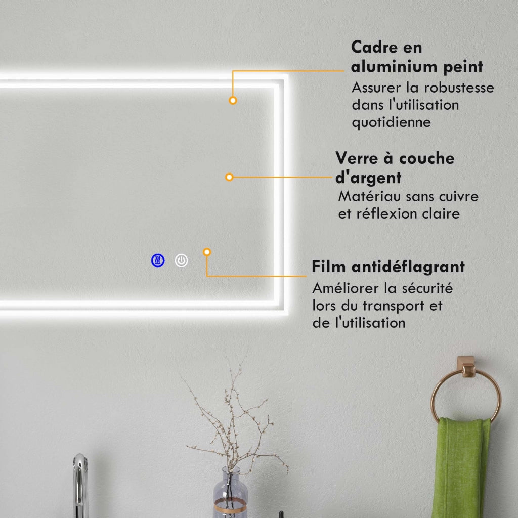 Specchio da bagno LED rettangolare ¨C Zephmum ¨C Bianco 100x60 cm