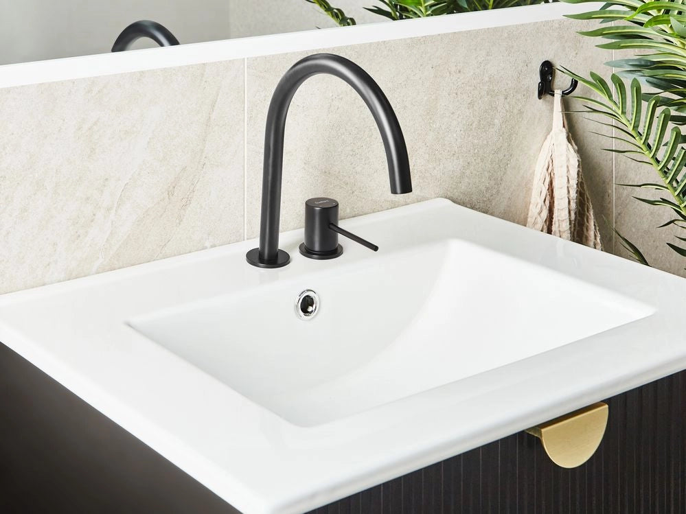 Rubinetto miscelatore per lavabo in ottone nero a leva singola con beccuccio curvo Accessori per il bagno